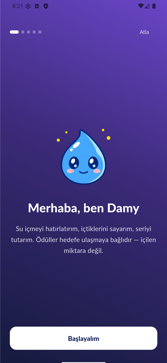 Damy uygulaması açılış ekranı